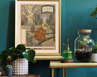 Arte mural Art Nouveau, Calendario de marzo de Eugene Grasset, Calendario floral, Belle Jardinere, Decoración de pared del mes de nacimiento de marzo, Cumpleaños de Piscis