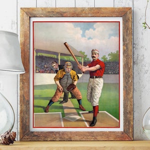 Vintage Baseball Print Reproduction circa 1895, Old Time Baseball Poster, Fast Pitch, Softball