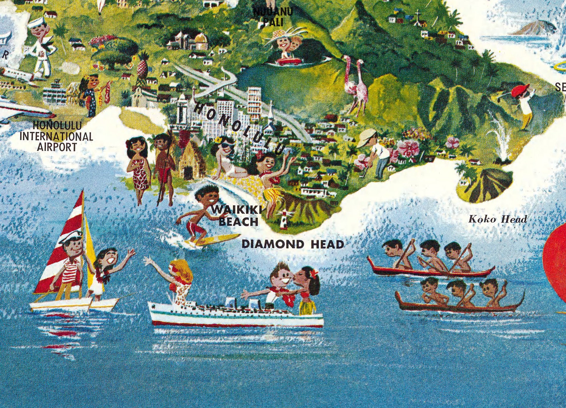 ビンテージ ハワイ諸島地図、4 枚セット、レイ ランターマン作、1962