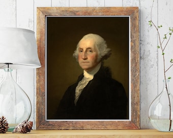 George Washington Portrait, 1st American President, Founding Fathers of the USA, Antique Painting Reproduction, Early Americans