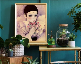 Vintage Mira Fujita Mime Poster - 1980s Pierrot Mime Art Print