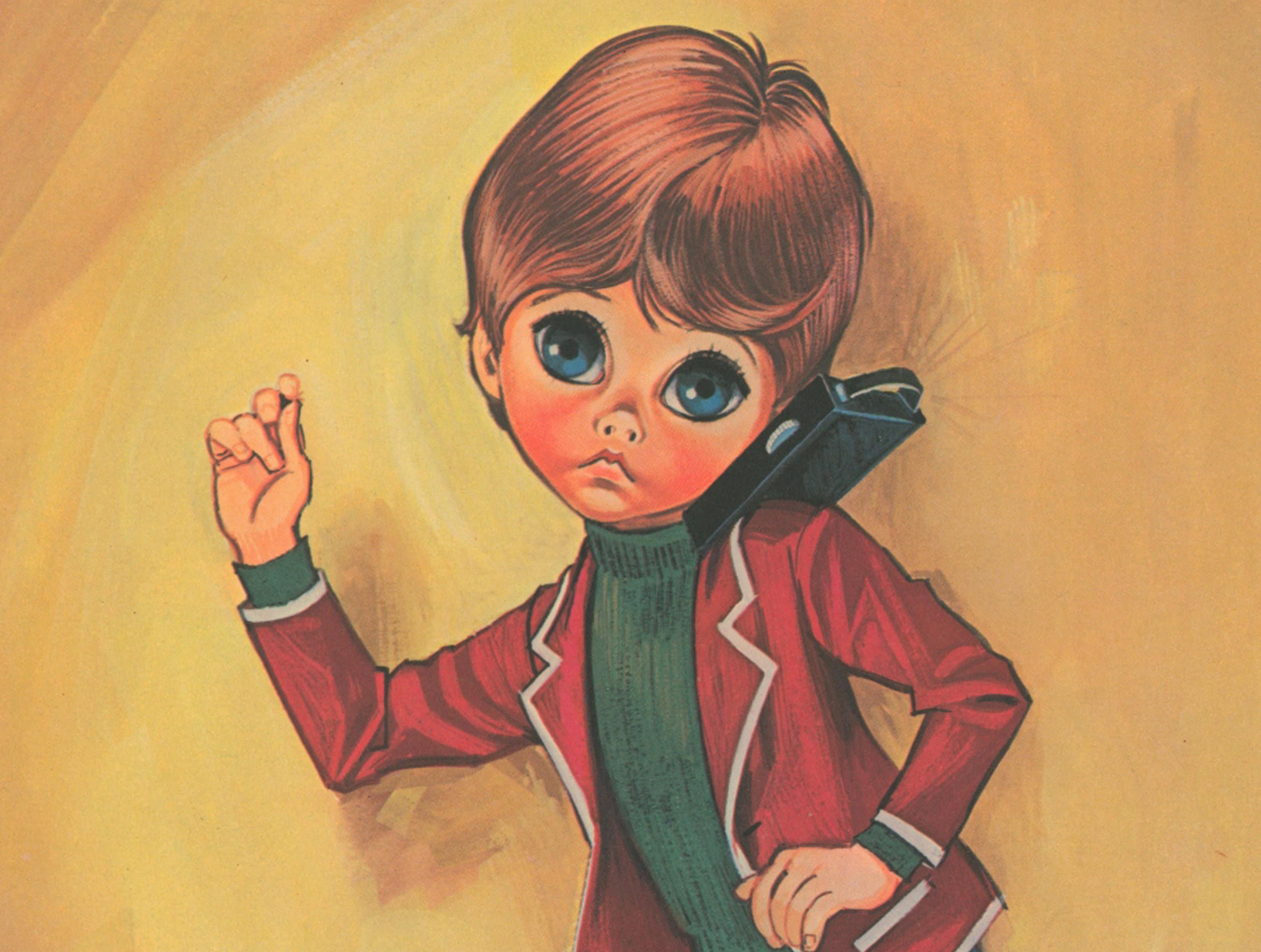 Vintage Big Eye Boy Dancing to the Radio 1960's Big Eye
