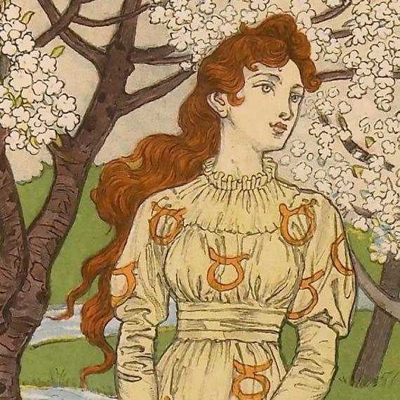 Art Nouveau Wall Art, April by Eugene Grasset Calendar, Floral