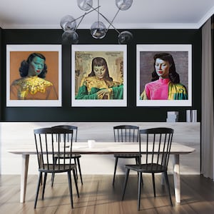 Tretchikoff set of 3 prints, including Green Lady, Miss Wong and Lady from Orient, Mid Century Wall Art, Famous Art, Mid Century Poster