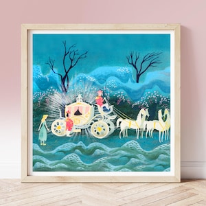 Vintage Mary Blair Print, Fee, Fee, Coach von Cinderella circa 1950, Illustration fürs Kinderzimmer, illustrierte Konzeptkunst