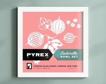 Vintage Pyrex Cenerentola Box Poster Uva spina, Litografia originale della scatola Pyrex, Memoribilia Pyrex, Collezione Pyrex, Pyrex rosa