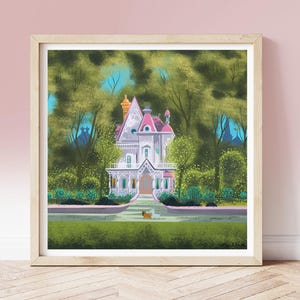 Lámina vintage de Eyvind Earle, Darling House, de La dama y el vagabundo de Disney, circa 1960, arte infantil, arte conceptual ilustrado