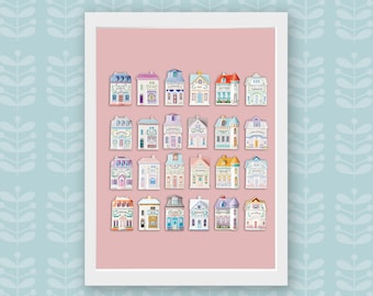 Vintage Lenox Spice Village Poster, illustriertes Gewürzglas komplettes Set von 24, Spice Houses Collection, 1980er Jahre Küche