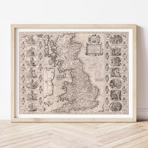 Wikinger-Karte von Großbritannien, frühes 16.Jahrhundert, Angelsächsische Heptarchie, Karte des Vereinigten Königreichs, Schottlands und Irlands, historische Karte