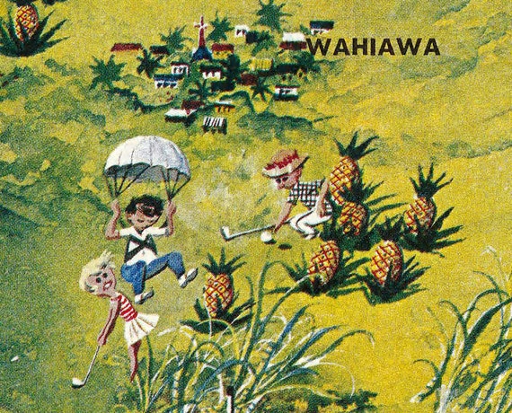 レイ・ランターマンによる1962年頃のオアフ島のビンテージハワイ島地図
