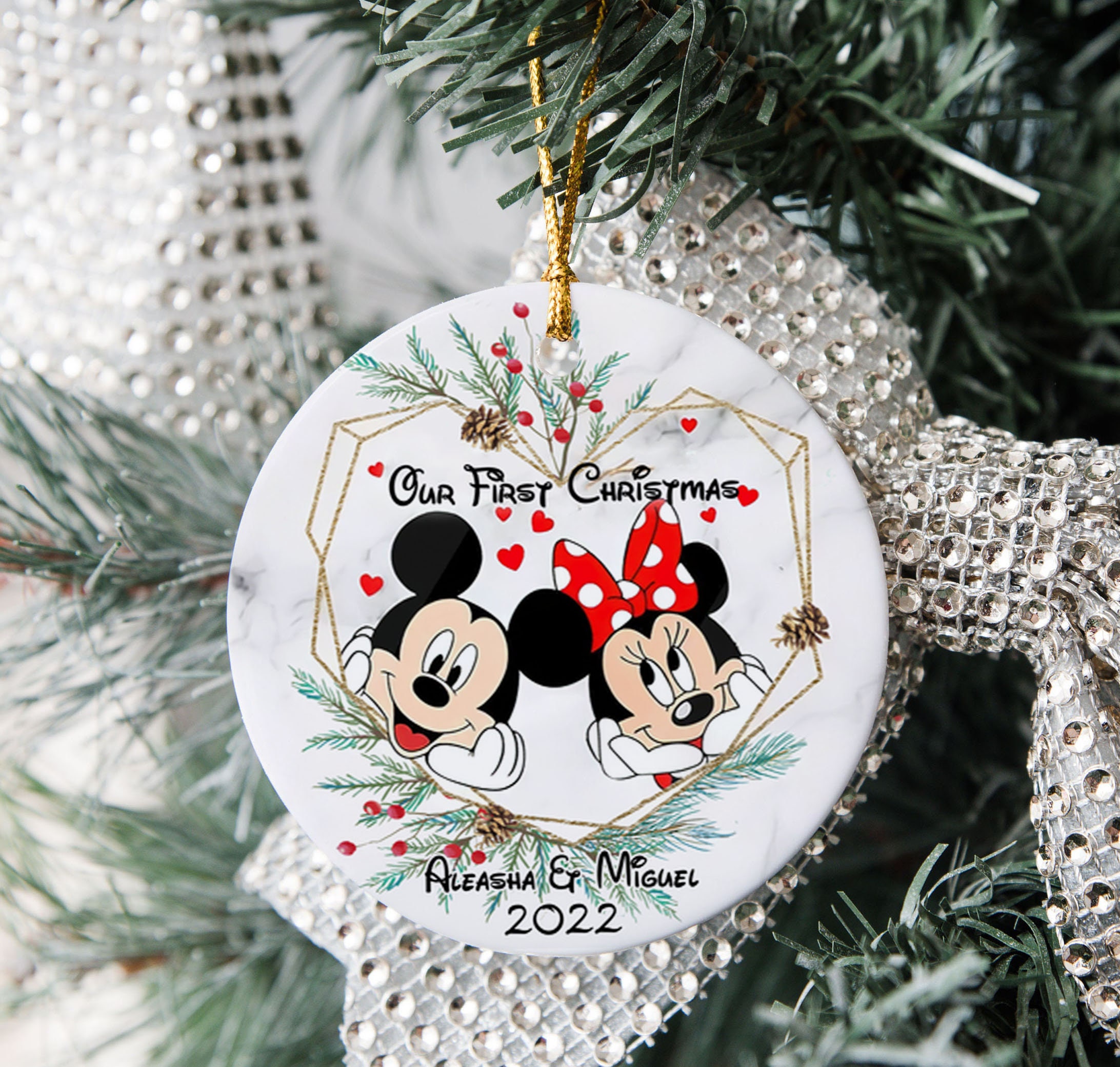 Personalized Christmas Ornament, Mickey Minnie Christmas