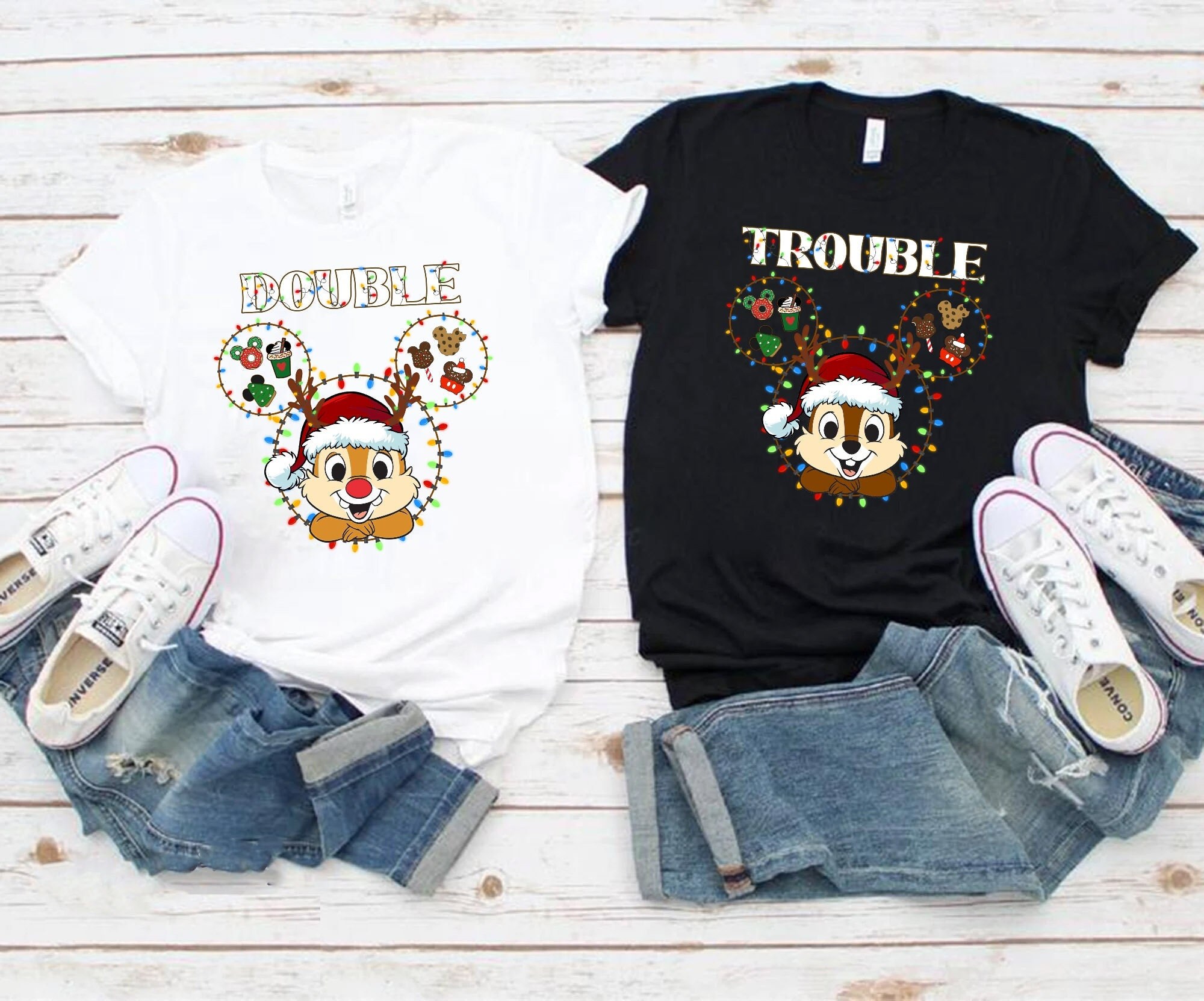 Discover Chip n Dale Christmas, Double Trouble, Mickey Ears Christmas T-Shirt