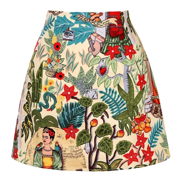 Mini jupe Frida style vintage des années 70, jupe à motifs jaune ou noir