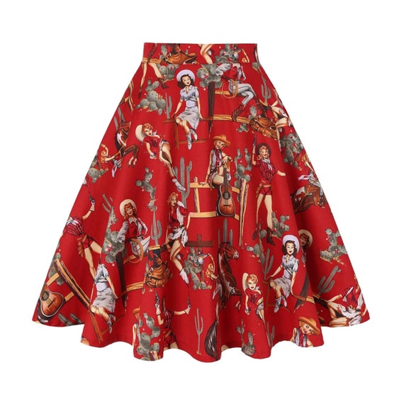 Red Pistolero Cowgirl A Line Vintage Western Style Skirt Etsy
