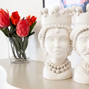 Sicilian Heads, Sicilian Moorish heads in Caltagirone ceramic handmade H 35 cm, White