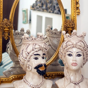Sicilian Heads, Sicilian Moorish heads in Caltagirone ceramic handmade, half-bust of a Moor in ceramic, H.50 L.35 cm