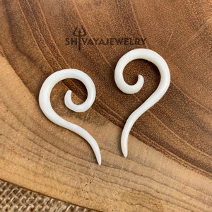 3mm ( 8g ) Long Spiral Gauge Earrings, Bone Earrings, Handcarved Earrings, Handmade Jewelry