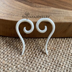 2mm ( 10g ) Long Spiral Gauge Earrings, Bone Earrings, Handcarved Earrings, Handmade Jewelry