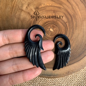 4mm ( 6g ) Spiral Gauge Earrings, Horn Earrings, Handcarved Earrings, Handmade Jewelry