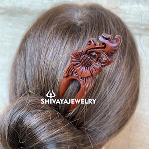 Carved Wooden Flower Hair Sticks, Two Prongs Hair Fork, Wooden Hair Fork, Wood Hair Pin, For Women, For Her, Gift
