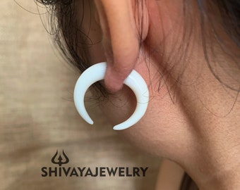 Tribal Fake Gauge Earrings, Bone Post Earrings, Handcarved Earrings, Handmade Jewelry, Bone Accessories.
