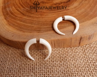Tribal Fake Gauge Earrings, Bone Post Earrings, Handcarved Earrings, Handmade Jewelry, Bone Accessories.