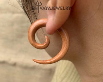 Spiral Fake Gauge Earrings, Wood Post Earrings, Handcarved Earrings, Handmade Jewelry, Wood Accessories.