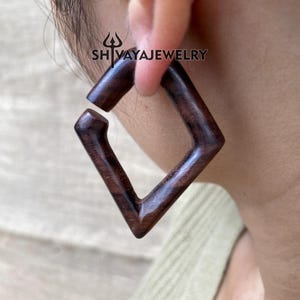 Tribal Wood Earrings, Handmade Fake Gauge Earring, Hand Carved Sono Wood Earrings