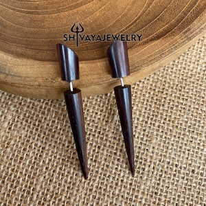 Taper Fake Gauge Earrings, Wood Post Earrings, Handcarved Earrings, Handmade Jewelry, Wood Accessories.