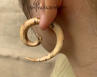 Spiral Fake Gauge Earrings, Wood Post Earrings, Handcarved Earrings, Handmade Jewelry, Wood Accessories.
