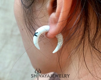 Tribal Fake Gauge Earrings, Bone Post Earrings, Handcarved Earrings, Handmade Jewelry, Bone Accessories.