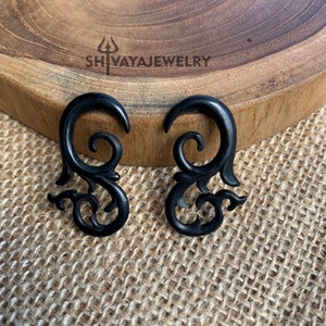 4mm ( 6g ) Spiral Gauge Earrings, Horn Earrings, Handcarved Earrings, Handmade Jewelry
