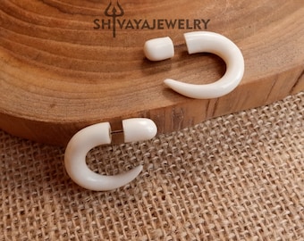 Tribal Fake Gauge Earrings, Bone Post Earrings, Handcarved Earrings, Handmade Jewelry, Bone Accessories.