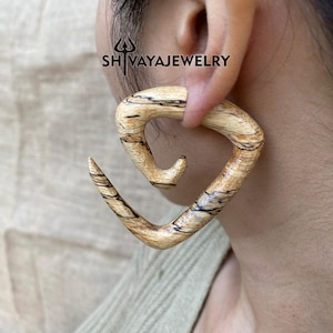 Spiral Fake Gauge Earrings, Wood Post Earrings, Handcarved Earrings, Handmade Jewelry, Wooden Accessories.