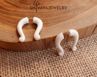 Tribal Fake Gauge Earrings, Bone Post Earrings, Handcarved Earrings, Handmade Jewelry, Bone Accessories.