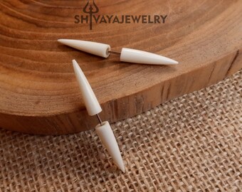 Tribal Fake Gauge Earrings, Bone Post Earrings, Handcarved Earrings, Handmade Jewelry, Bone Accessories.