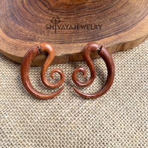 Hand Carved Wood Earring, Wood Fake Gauge, Handmade Sono Wood Tamaind Wood or Saba Wood, Split Gauge, Stud Jewelry