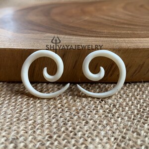 3mm ( 8g ) Spiral Gauge Earrings, Bone Earrings, Handcarved Earrings, Handmade Jewelry