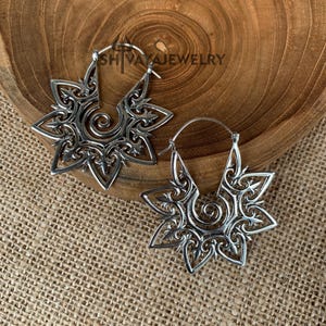 Tribal Mandala Earrings, Brass Hoop Earrings, Handcarved Earrings, Handmade Jewelry
