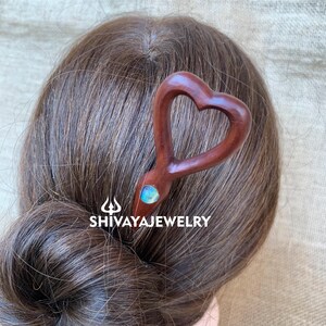 Carved Wood Love Hair Sticks With Shell, One Prong Hair Fork, Wooden Hair Fork, Wood Hair Pin, For Women, For Her, Gift