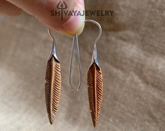 Pendientes de pluma de plata de ley, pendientes de hueso premium, accesorios hechos a mano, hueso reciclado, ganchos de plata de ley, joyería tallada a mano