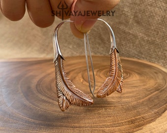 Pendientes de pluma de plata de ley, pendientes de hueso premium, accesorios hechos a mano, hueso reciclado, ganchos de plata de ley, joyería tallada a mano