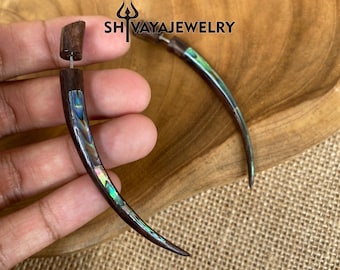 Taper Fake Gauge Earrings, Wood Post Earrings, Handcarved Earrings, Handmade Jewelry, Sea Shell Taper Gauges, Wood Accessories.