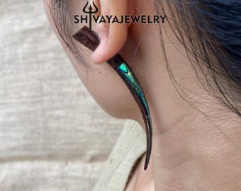 Taper Fake Gauge Earrings, Wood Post Earrings, Handcarved Earrings, Handmade Jewelry, Sea Shell Taper Gauges, Wood Accessories.