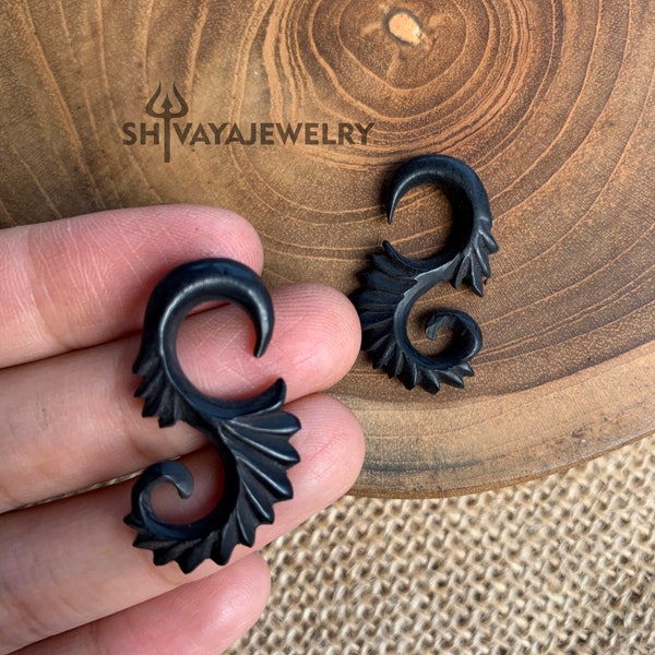 3mm ( 8g ) Tribal Horn Gauge Earrings, Handmade Horn Jewelry, Hand Carved Earrings, Horn Accessories.