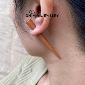 Taper Fake Gauge Earrings, Wood Post Earrings, Handcarved Earrings, Handmade Jewelry, Wood Accessories.