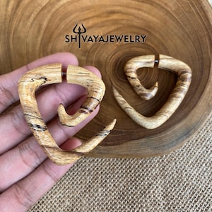 Spiral Fake Gauge Earrings, Wood Post Earrings, Handcarved Earrings, Handmade Jewelry, Wooden Accessories.