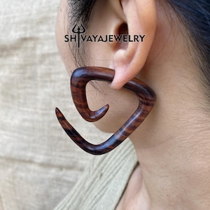 Spiral Fake Gauge Earrings, Wood Post Earrings, Handcarved Earrings, Handmade Jewelry, Wooden Accessories.
