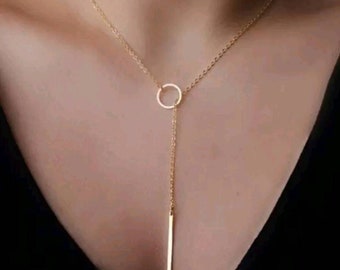 Gold/ silver Lariat minimalist circle and bar necklace/ gift for her/ birthday/ easter/ graduation/ Christmas/ dainty necklace/ jewellery