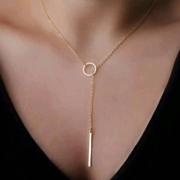 Gold/ silver Lariat minimalist circle and bar necklace/ gift for her/ birthday/ easter/ graduation/ Christmas/ dainty necklace/ jewellery